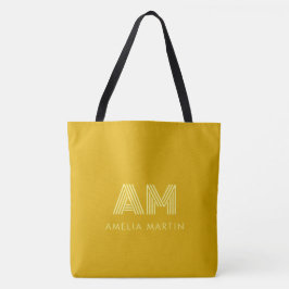 Tela Bolso Tote de Monograma Amarillo Mostaza Retro y L