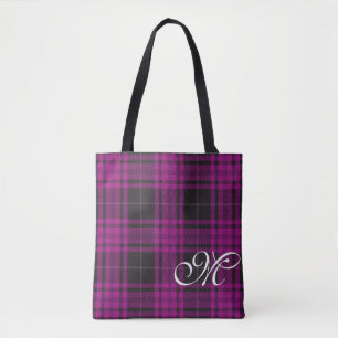 Tela Bolso tote de monograma de cuadros púrpura