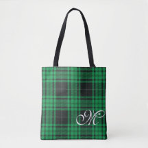 Bolso Tote de Monograma de Cuadros Verdes