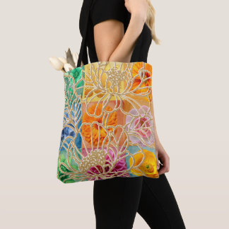 Tela Bolso tote de mosaico floral dorado