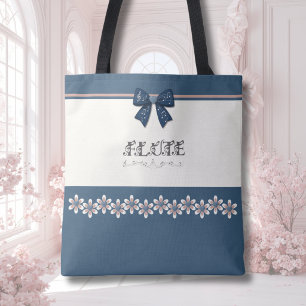 Tela Bolso Tote de Música de Flauta con Lazo Azul Índig