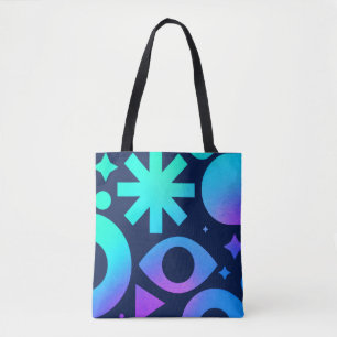 Tela Bolso tote de ojo malvado cósmico azul verdoso púr