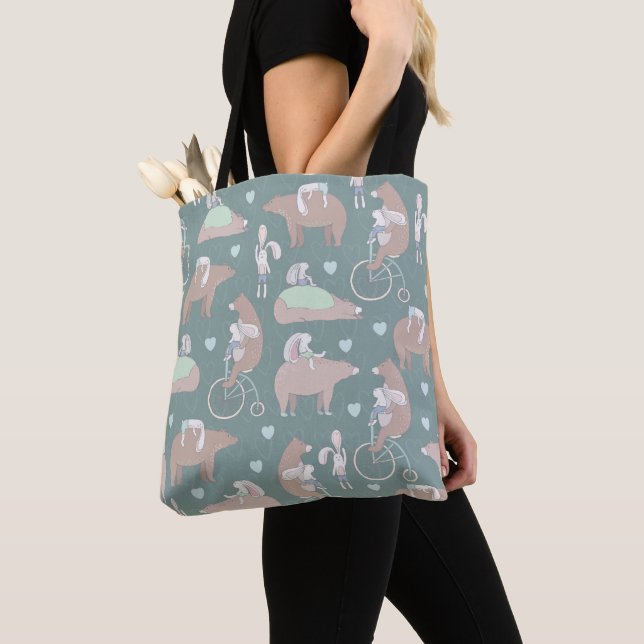 Tela Bolso tote de oso y conejo (Detalle)