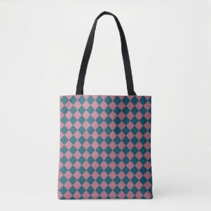 Tela Bolso tote de patrón argyle azul océano rosa