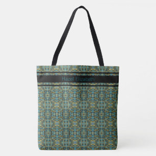 Tela Bolso tote de patrón azul pavo real moderno