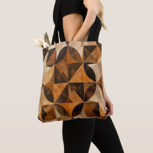 Tela Bolso tote de patrón de taracea de madera geométri