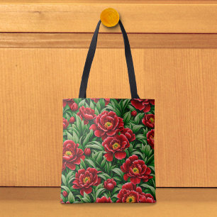 Tela Bolso Tote de Peonías Rojas