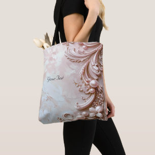 Tela Bolso Tote de Perla y Floral Ornamentado Rosa