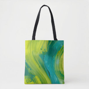 Tela Bolso Tote de Pincelada Verde Abstracto – Arte Mod