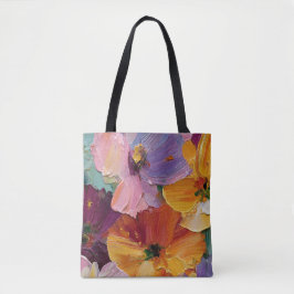 Tela Bolso Tote de Pintura Floral Impasto Vibrante