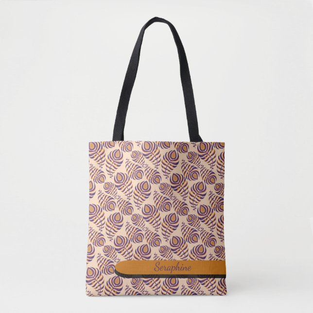 Tela Bolso tote de pluma de pavo real boho (Anverso)