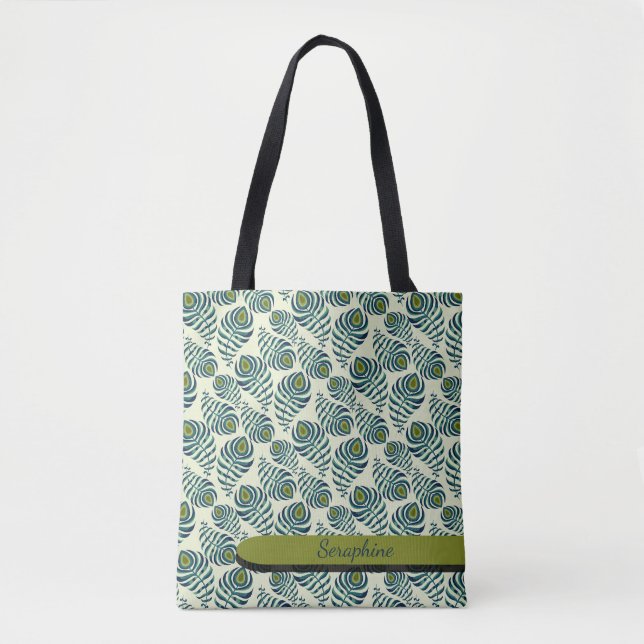 Tela Bolso tote de pluma de pavo real boho (Anverso)