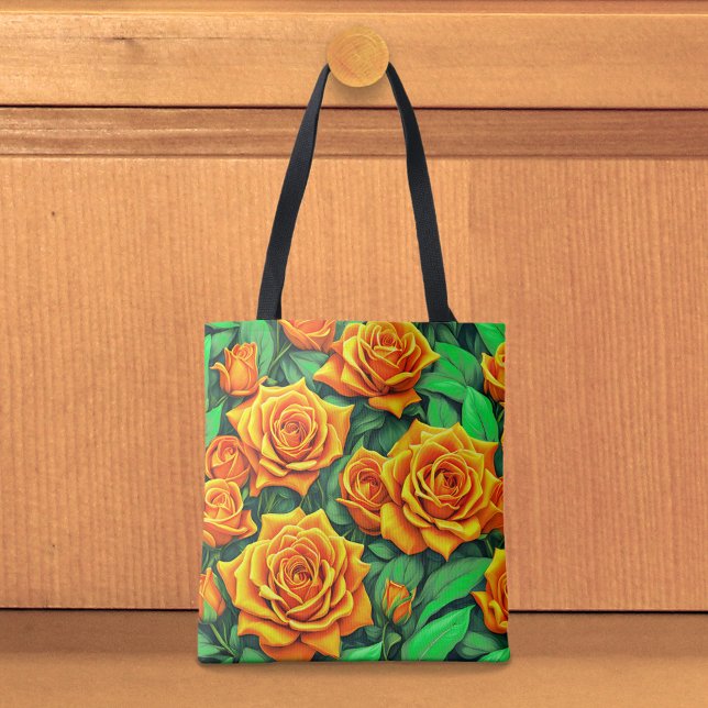 Tela Bolso tote de rosas naranjas (Tote bag with orange roses)