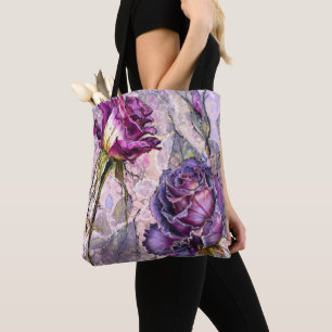 Tela Bolso tote de rosas púrpuras