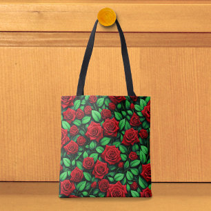 Tela Bolso Tote de Rosas Rojas