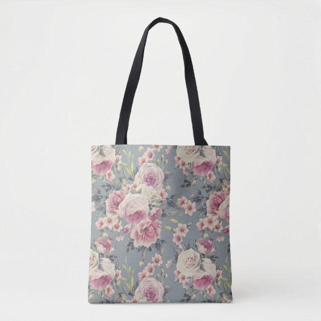 Tela bolso tote de rosas rosadas (Anverso)