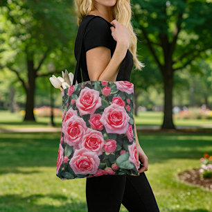 Tela Bolso Tote de Rosas Rosadas