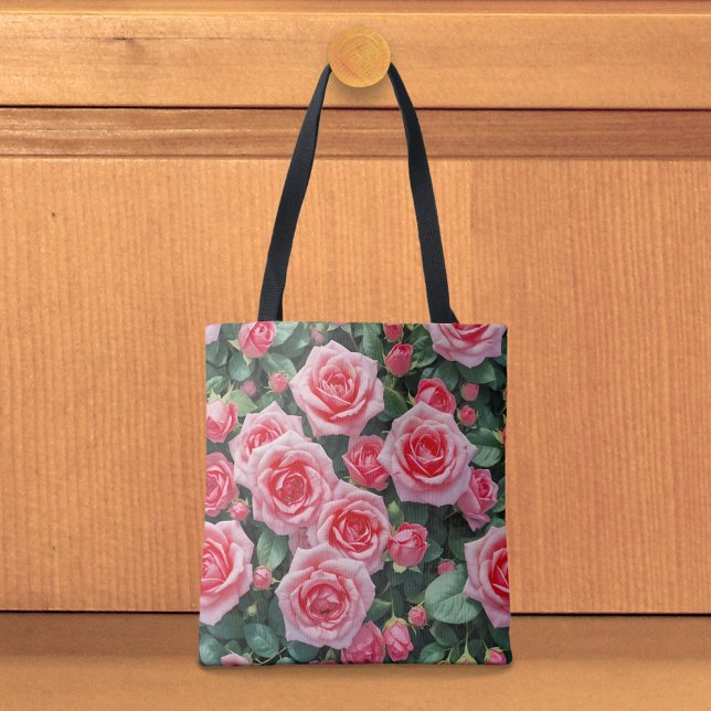 Tela Bolso Tote de Rosas Rosadas (Tote bag with pink roses)