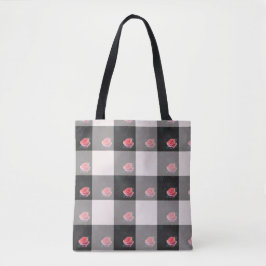 Tela Bolso Tote de Rosas Rosadas a Cuadros