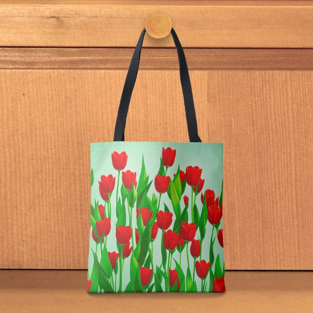 Tela Bolso Tote de Tulipanes Rojos (Tote bag with red tulips)