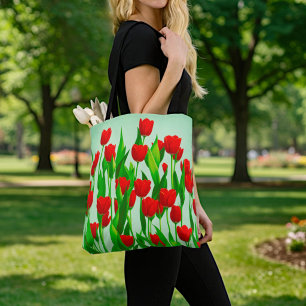 Tela Bolso Tote de Tulipanes Rojos