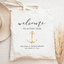 Bolso Toté Dorado de Bienvenida para Boda Náutica