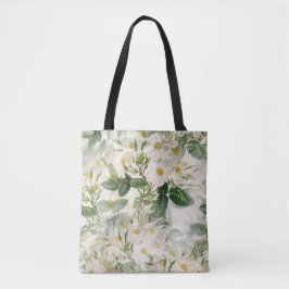 Tela Bolso Toté Estético Botánico de Rosa Blanca Vintag