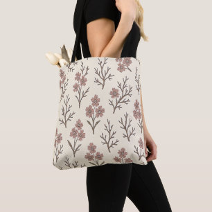 Tela Bolso Tote Floral de Crema Moderna y Rosa Polvo