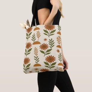 Tela Bolso Tote Floral de Crema y Marrón Boho