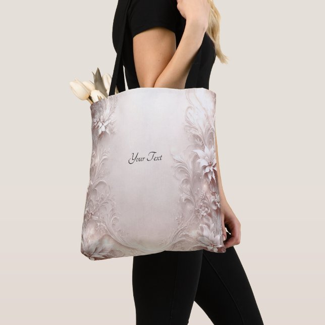 Tela Bolso Tote Floral de Marfil Blanco (Detalle)