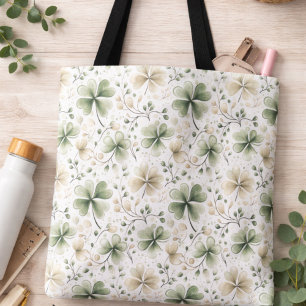 Tela Bolso Tote Floral de Trébol de Acuarela   Trébol I
