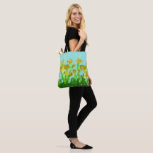 Bolso tote floral verde y dorado de hombro abstrac