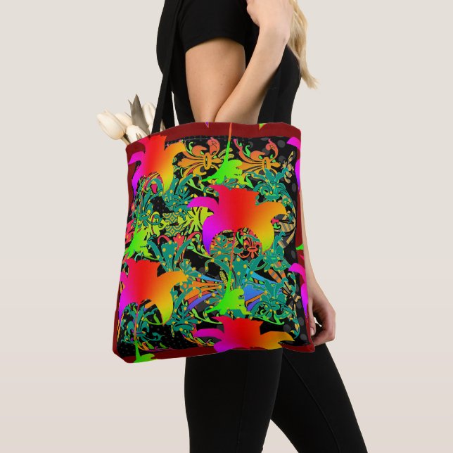 Tela Bolso Tote Flores de Arcoíris en Abundancia (Detalle)