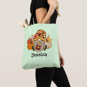 Tela Bolso Tote Gnomo de la Especia de Calabaza de Otoñ