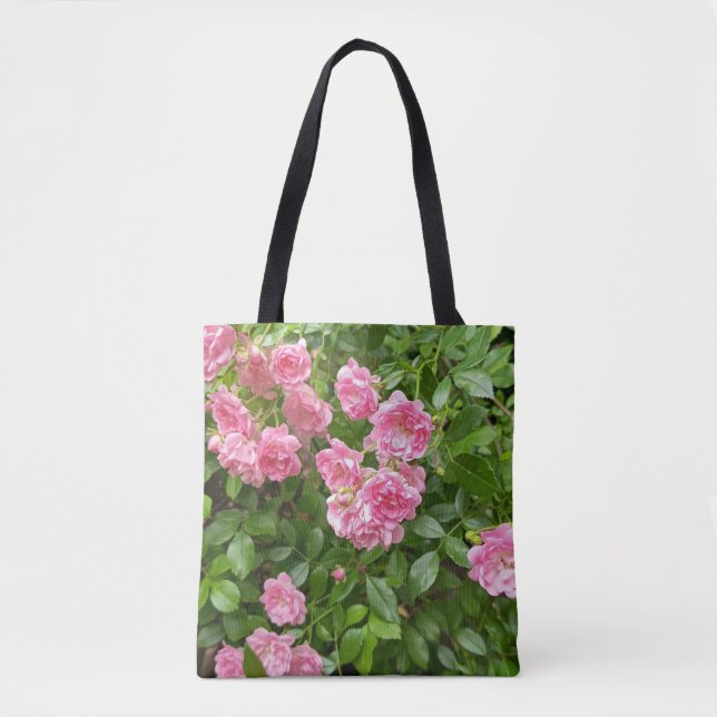 Tela Bolso Tote Jardín de Flores Rosas (Anverso)