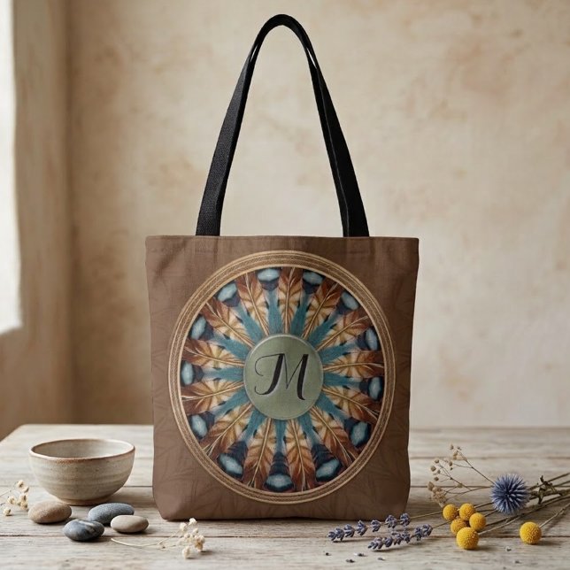Tela Bolso Tote Mandala de Pluma (Subido por el creador)
