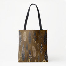Bolso Tote Marrón con Estampado de Pluma