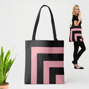 Tela Bolso tote moderno de rayas negras y rosadas