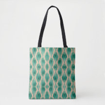 Bolso tote moderno Ikat Boho | Textura de té verde