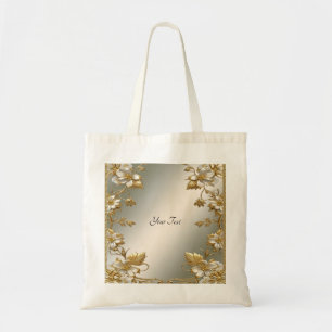 Tela Bolso Toté Ornate de Floral Blanco Dorado