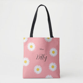 Tela Bolso Tote Personalizado de Flor de Margarita Rosa