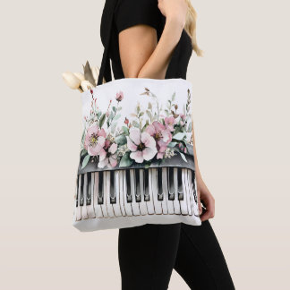 Tela Bolso Tote Ramo Floral Teclas de Piano 3