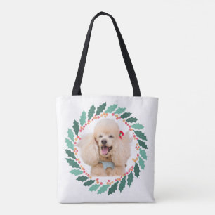 Tela Bolso tote rosa pastel de Navidad con foto persona