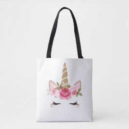 Tela Bolso Tote Unicorn Gold Floral Rosa Lindo De Moda