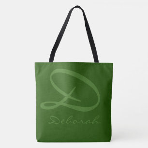 Tela bolso tote verde de dos tonos con nombre