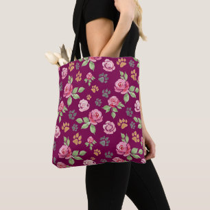 Tela Bolso Totebag de Estampado Floral y Huella de Garr