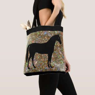 Tela Bolso Totem Brillante de Caballo Negro y Dorado