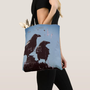 Tela Bolso Totém con diseño de cuervo gótico desgastado