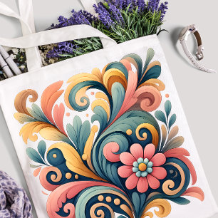 Tela Bolso Totem de Arte Floral Colorido