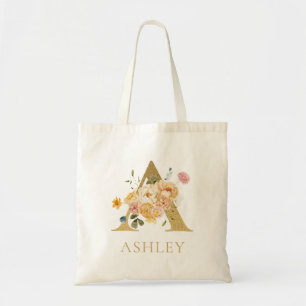 Tela Bolso Totém de Monograma de Letra Dorada Floral Ac